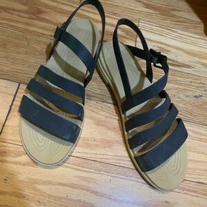 CROCS Tulum Black and Tan Strappy Sandals